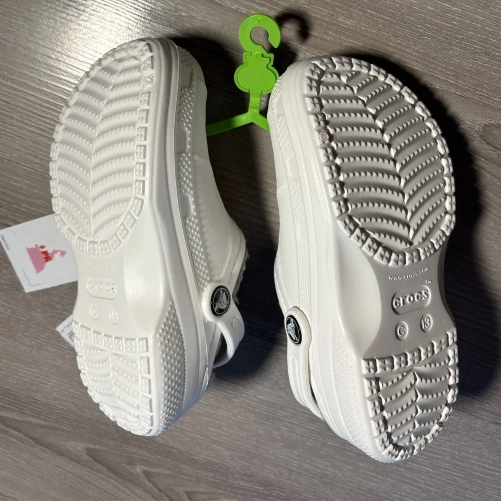 NWT Crocs Girls 13 Baya Lined Clog K White Grey Fuzzy Fleece‎ Kids School Summer
